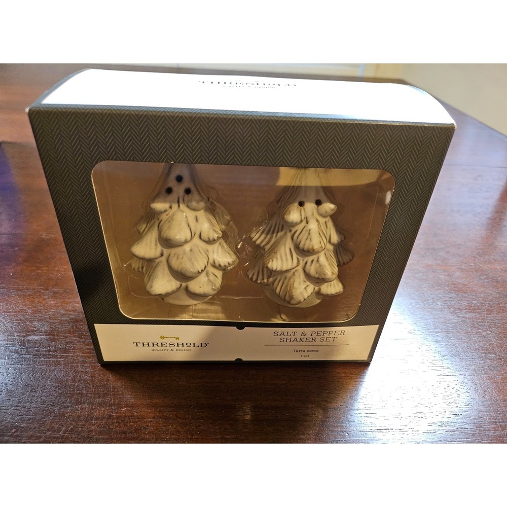 Threshold Salt & Pepper‎ Shakers Terra Cotta Snowy White Trees Christmas